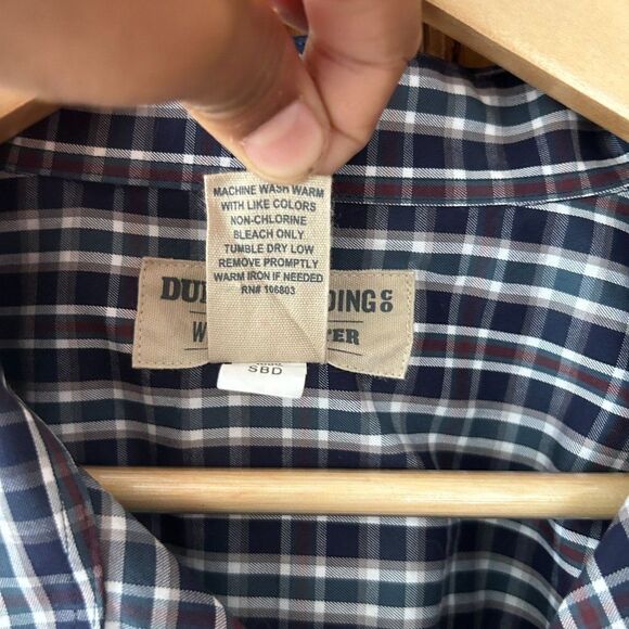 Duluth Trading Company Large Blue Red White Plaid Button Front Shirt - Picture 3 of 5